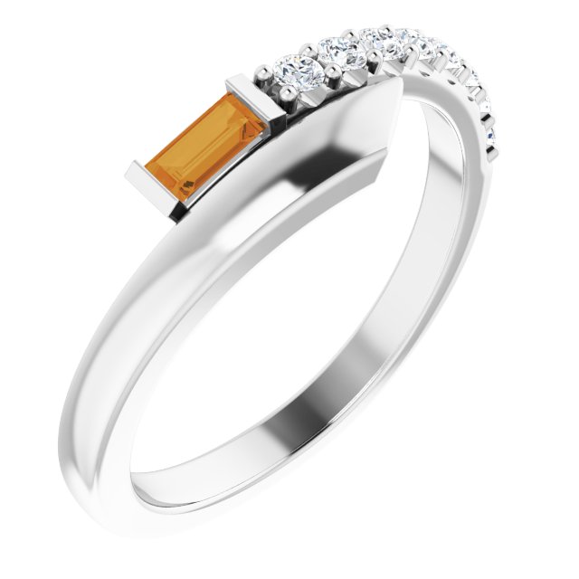 Sterling Silver Natural Citrine & 1/6 CTW Natural Diamond Bypass Ring